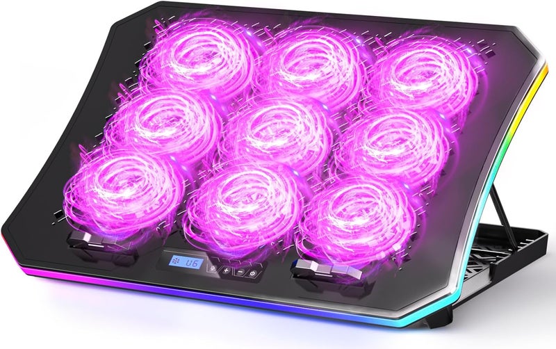 KeiBn Laptop Cooling Pad, Gaming Laptop Fan Cooling Pad with 9 Quiet Fans, RGB Laptop Cooler for 15.6-17.3 Inch, Cooling Pad for Laptop with 7 Height Stands, 2 USB Ports, Phone Stand-Purple - Image 1